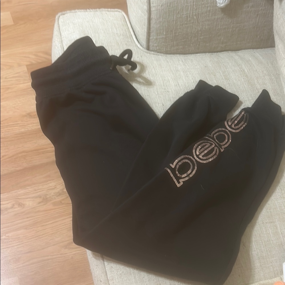 Bebe Black Jogger Pants with Pink Logo